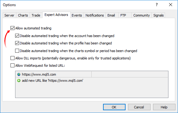 MT5 - Allow automated trading