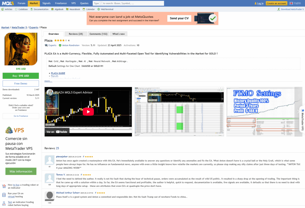Captura de cómo se ve un producto publicado en el Marketplace