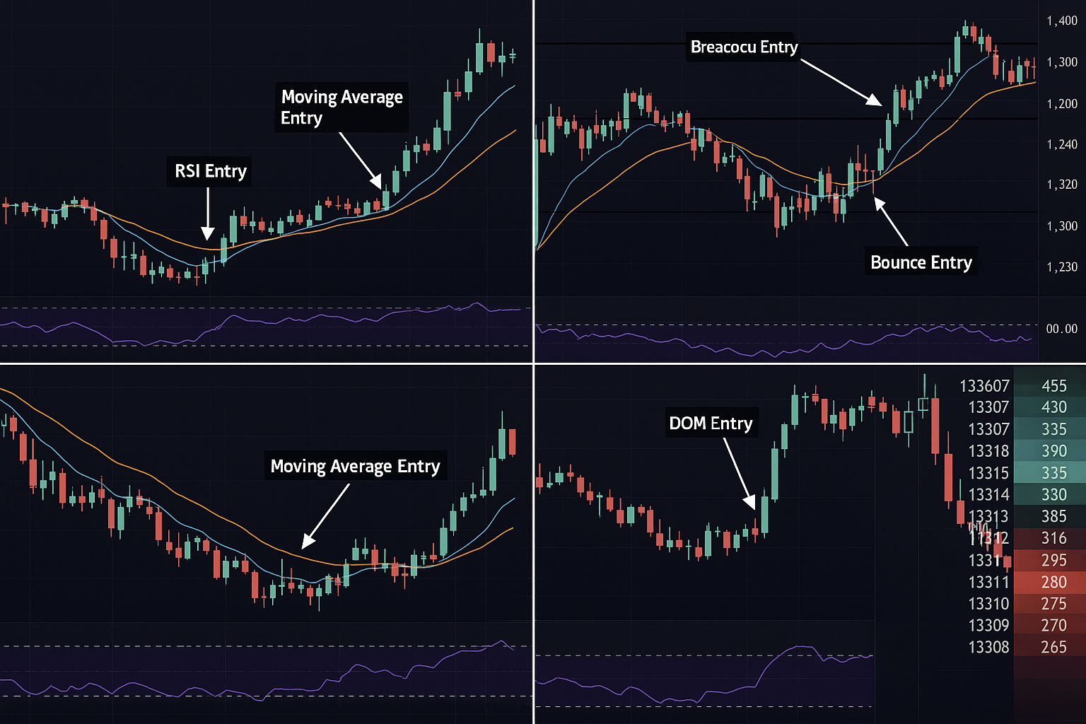 Mosaico de capturas de oportunidades de entrada/salida en un gráfico M1 real