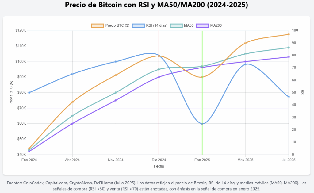 Precio de Bitcoin con RSI y MA50/MA200