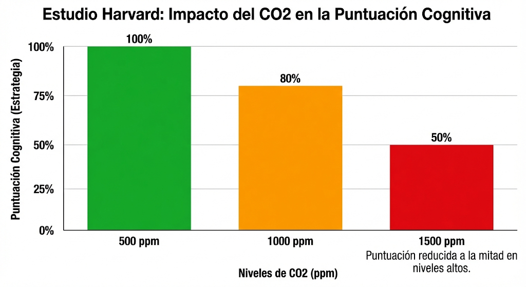 Estudio Harvard: Impacto del CO2 en la puntuación cognitiva