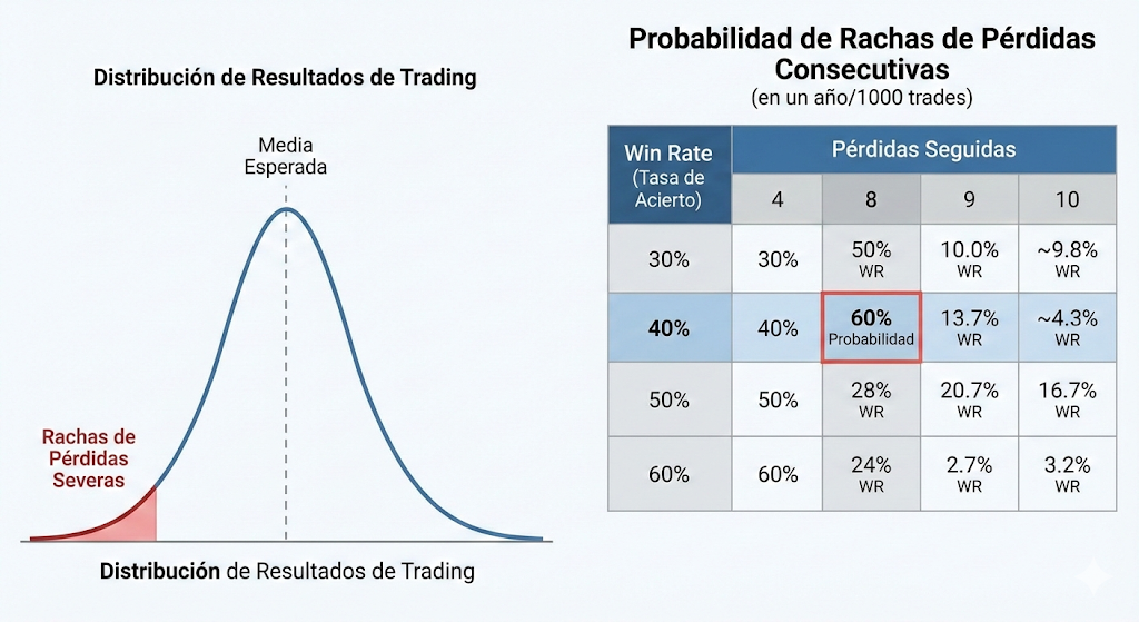 Probabilidad de rachas negativas según el Win Rate
