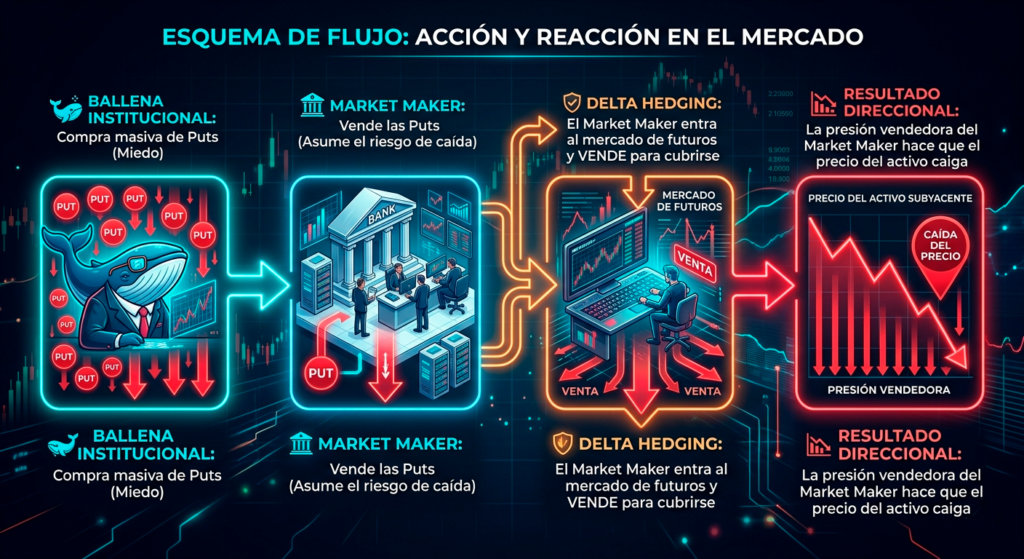 Esquema de flujo: acción y reacción en el mercado