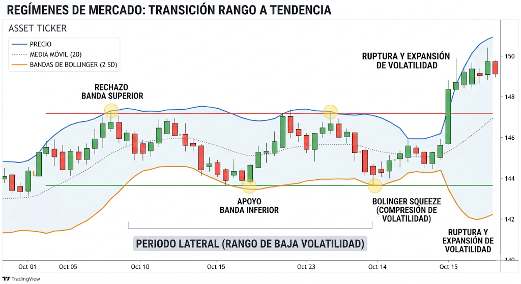 Gráfico: Regímenes de mercado - Transición rango a tendendencia