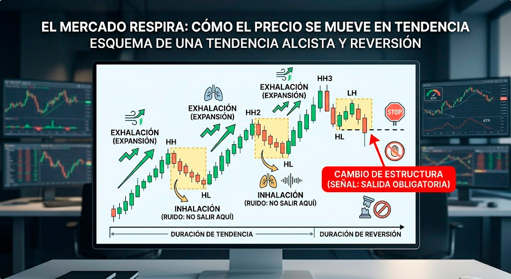 Esquema de una tendencia alcista y reversión