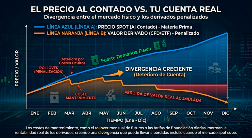 la divergencia: el precio al contado vs tu cuenta real