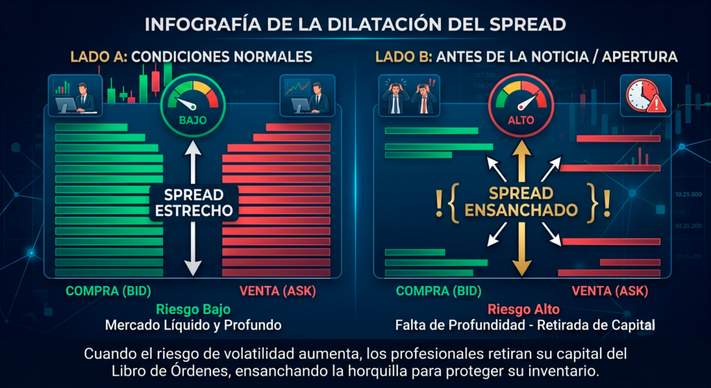 Infografía de la dilatación del spread