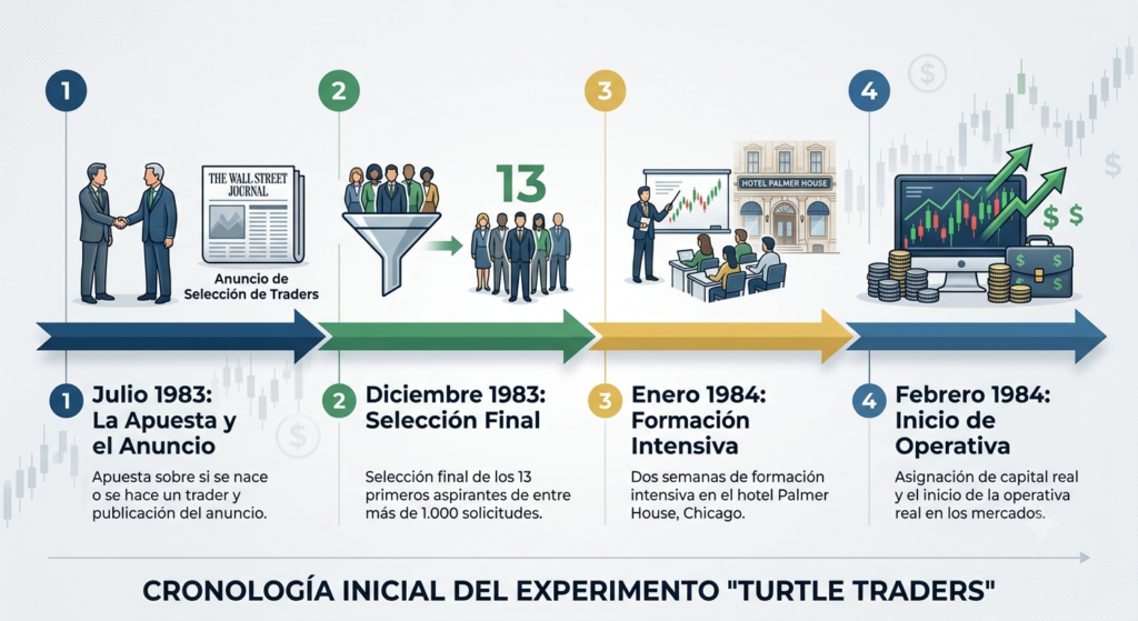 Cronología inicial del experimento "turtle traders"